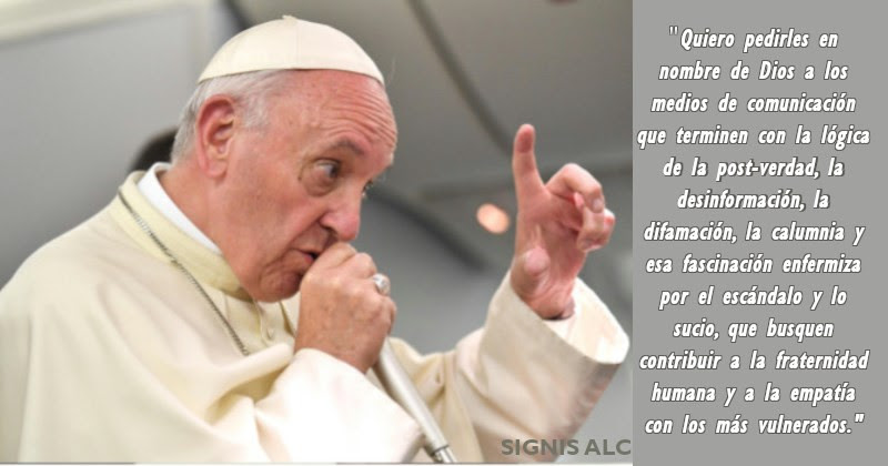 Papa Francisco pede aos meios de comunicação que acabem com a pós-verdade e os convoca a contribuir para a fraternidade